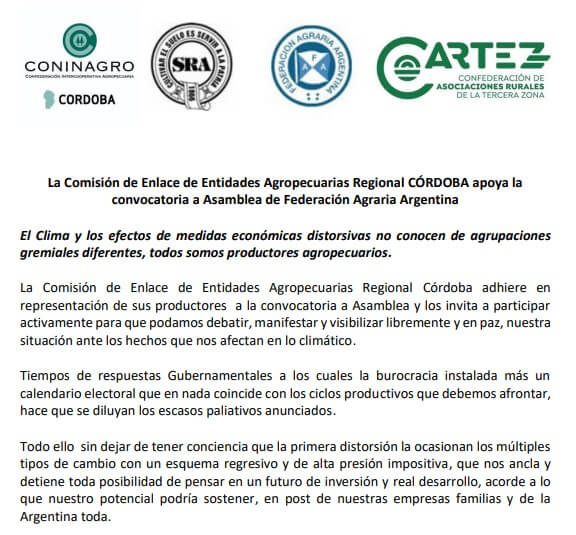 Retenciones y brecha cambiaria, los principales reclamos del campo de cara a la asamblea general