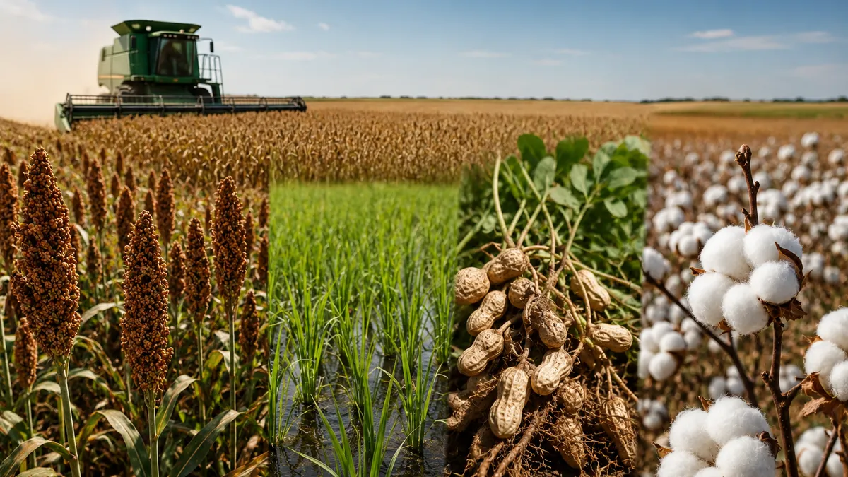 Cosecha 2025/26: sorgo, arroz, maní y algodón cierran con una caída